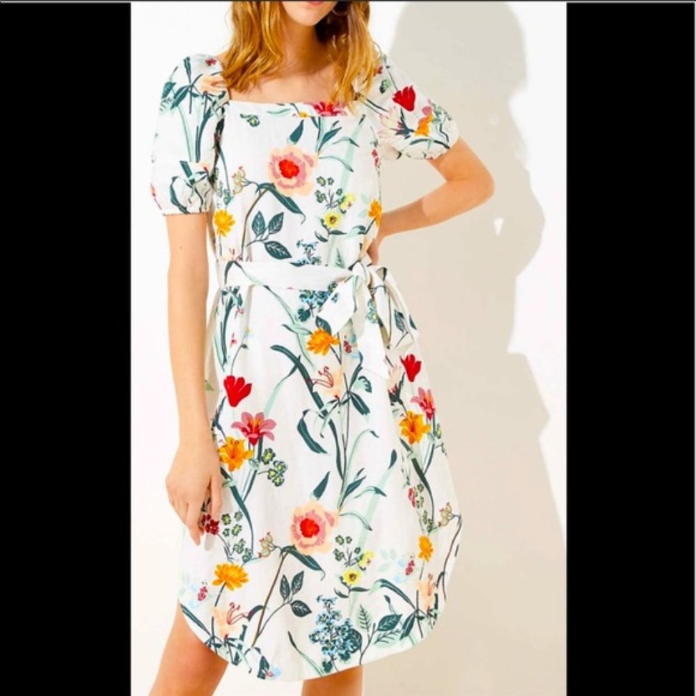 LOFT Plus Floral Puff Sleeve Midi Dress